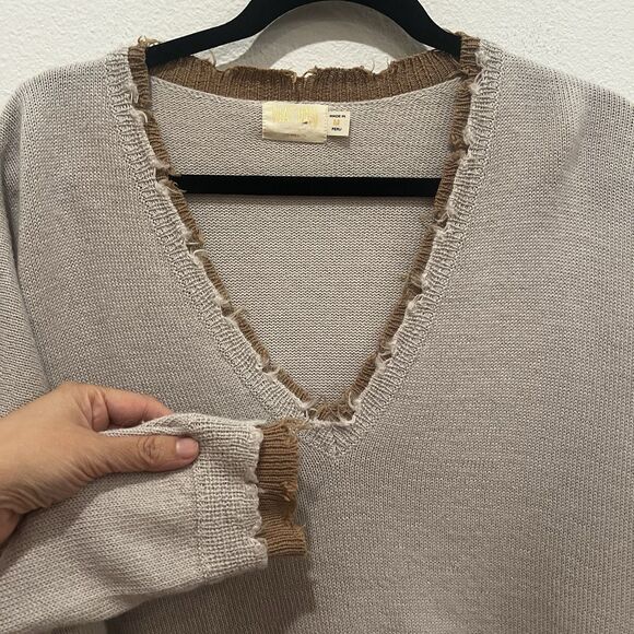 nation ltd Women’s sienna frayed sweater Sz M Baby Alpaca Cotton Fall Neutral - Picture 3 of 8